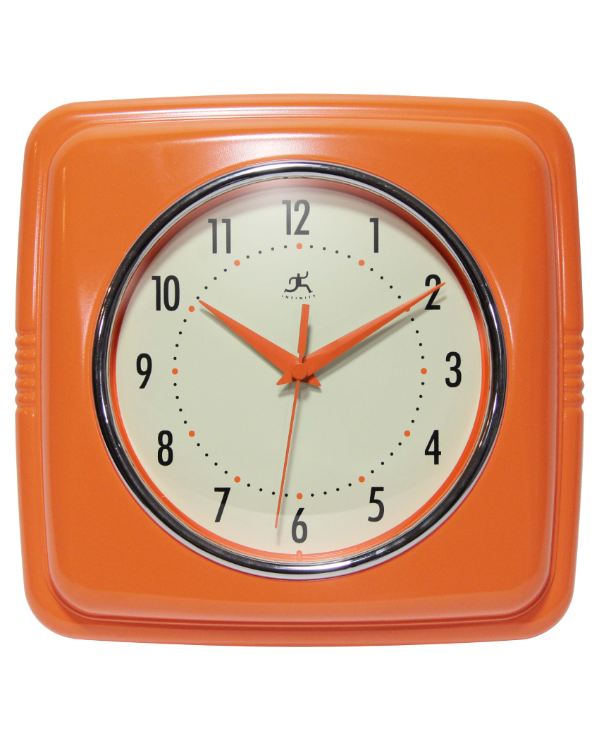 Retro Square Orange Indoor Wall Clock 9.25 Inch