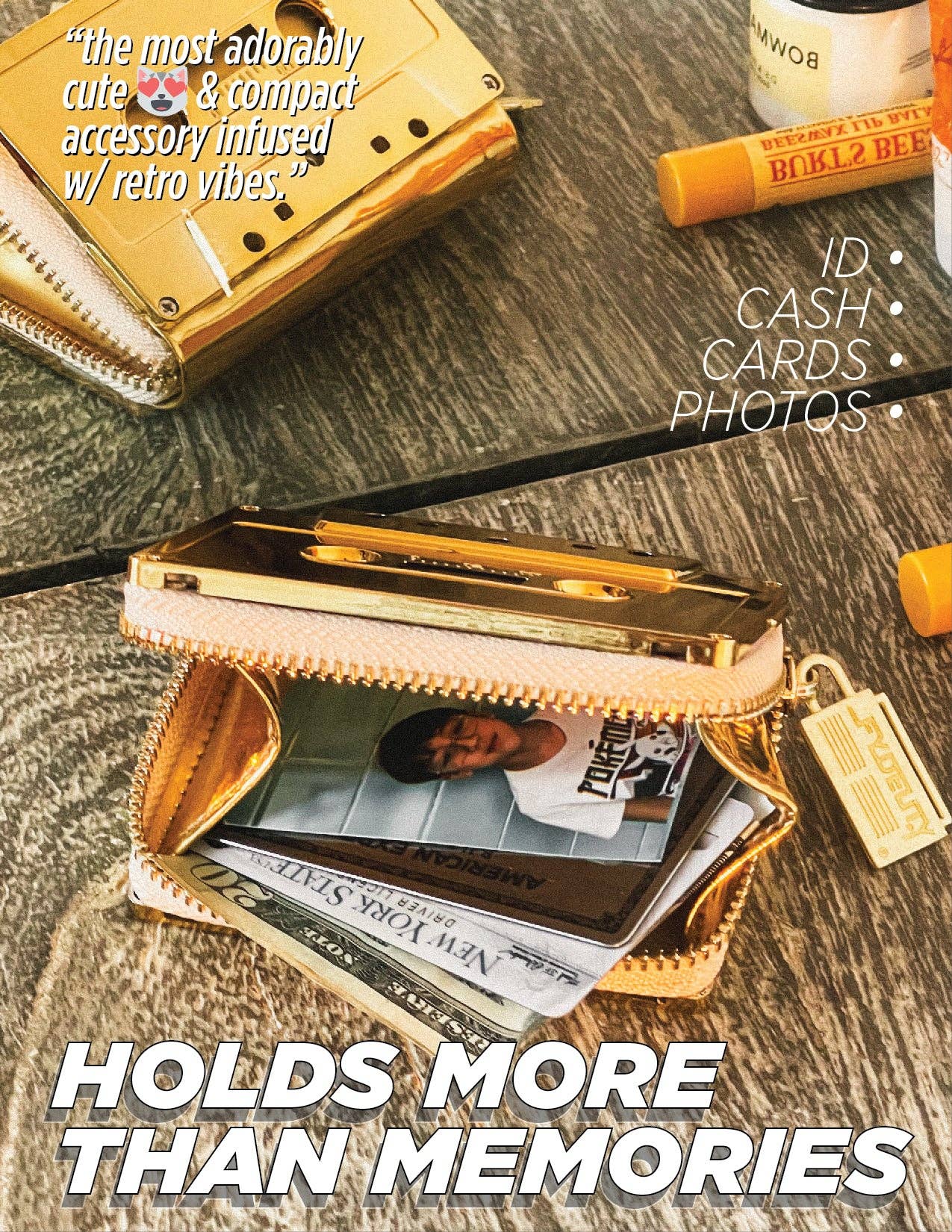 Gold Chrome Cassette Tape Wallet