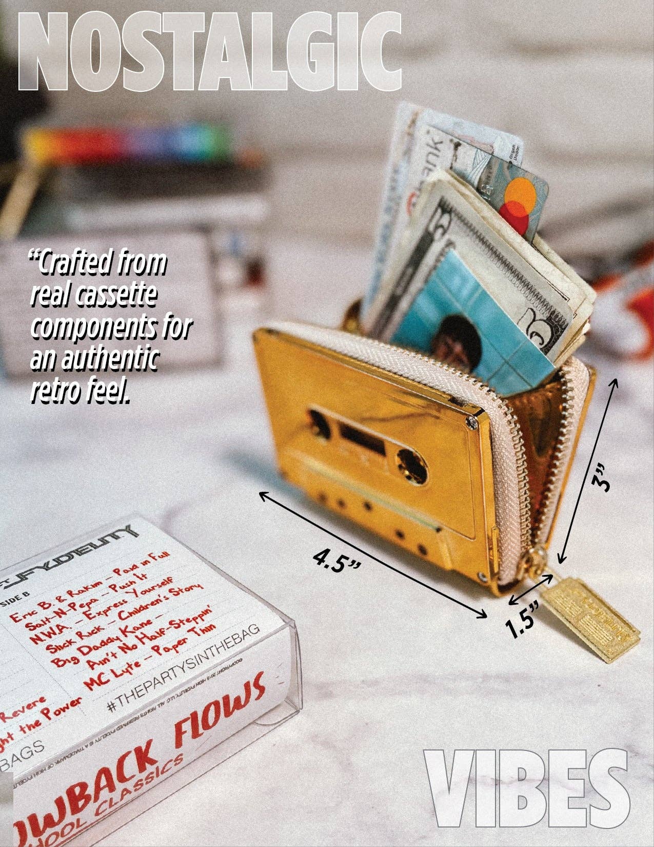 Gold Chrome Cassette Tape Wallet