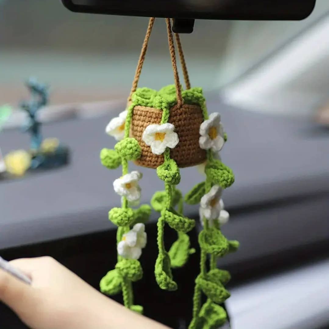 Daisy Crochet Car Charm
