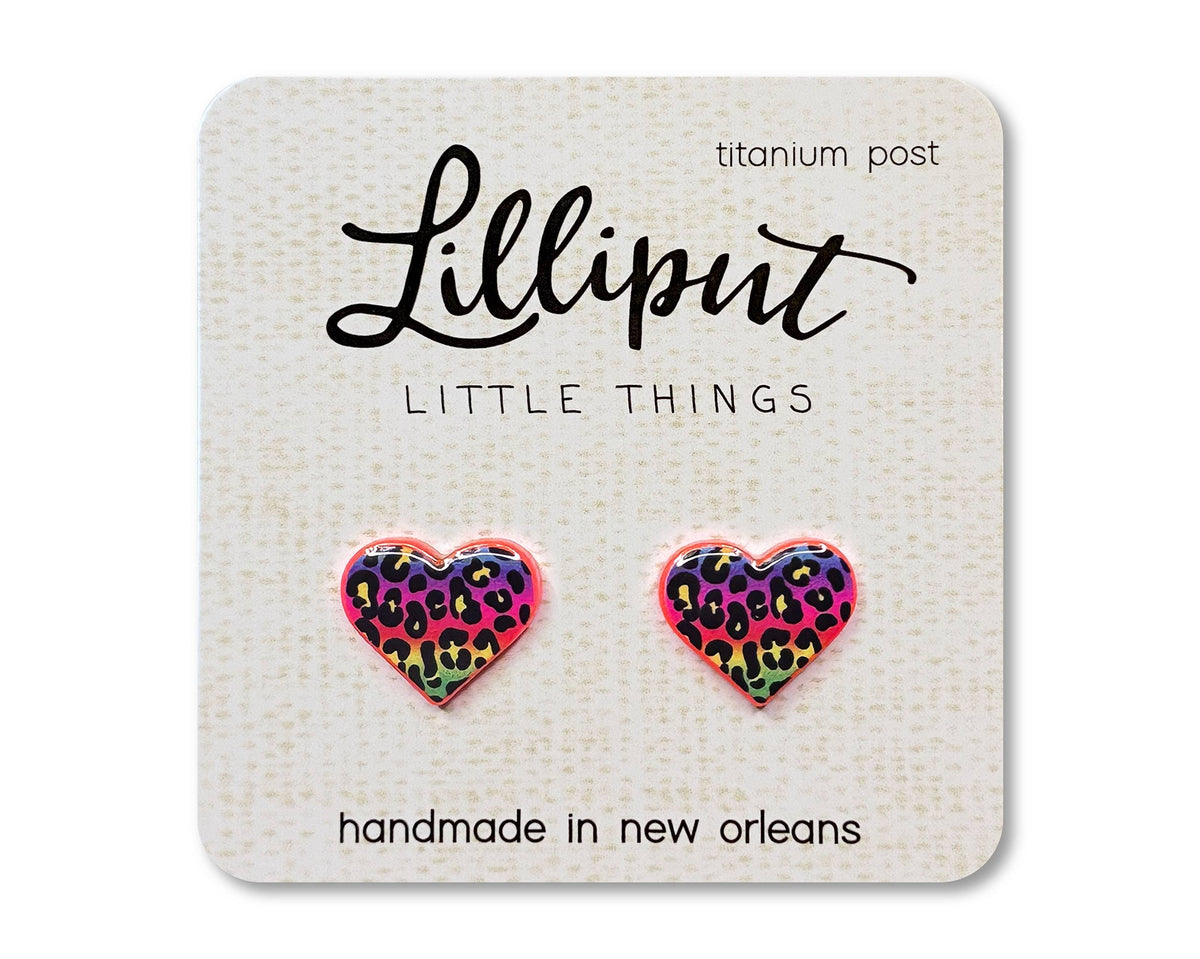 Neon Leopard Heart Earrings