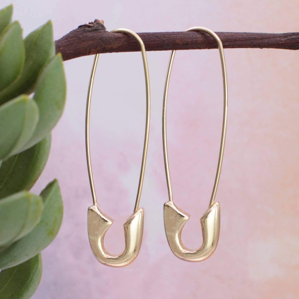 Gold Safety Pin Hoop Earrings