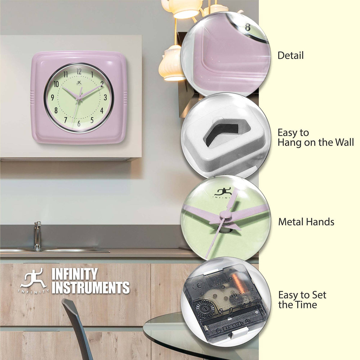 Retro Pastel Pink Wall Clock