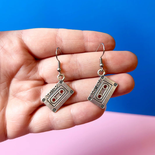 Silver Cassette Tape Earrings