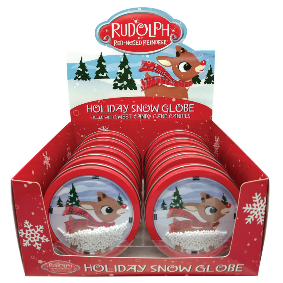Rudolph Snow Globe Tin Candy