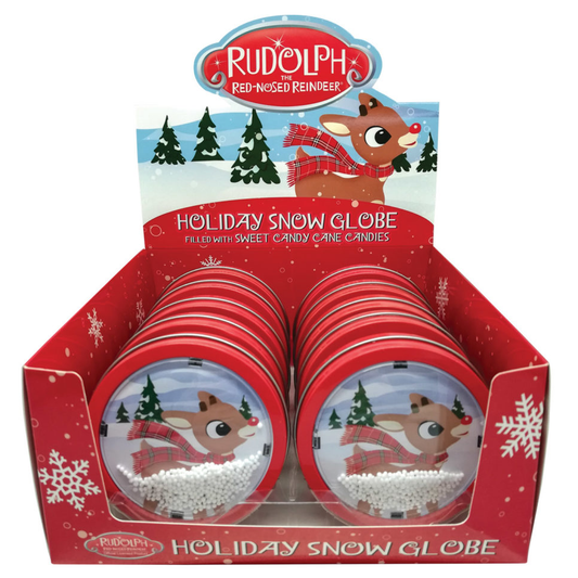Rudolph Snow Globe Tin Candy