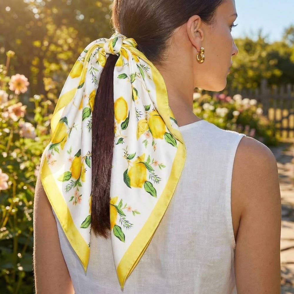 Lemon Print Square Bandana Scarf