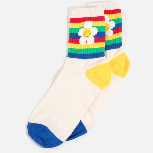 Rainbow Flower Striped Happy Face Socks