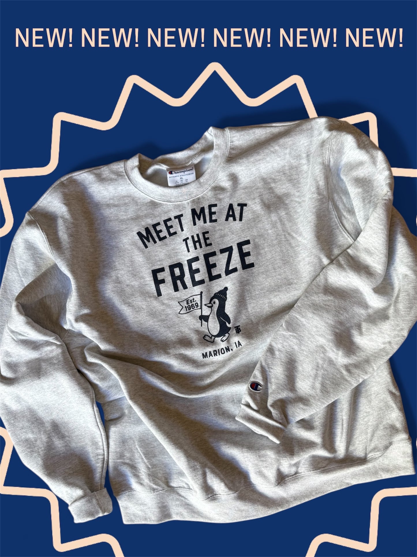Meet me at The Freeze, Grey Crewneck Sweatshirt