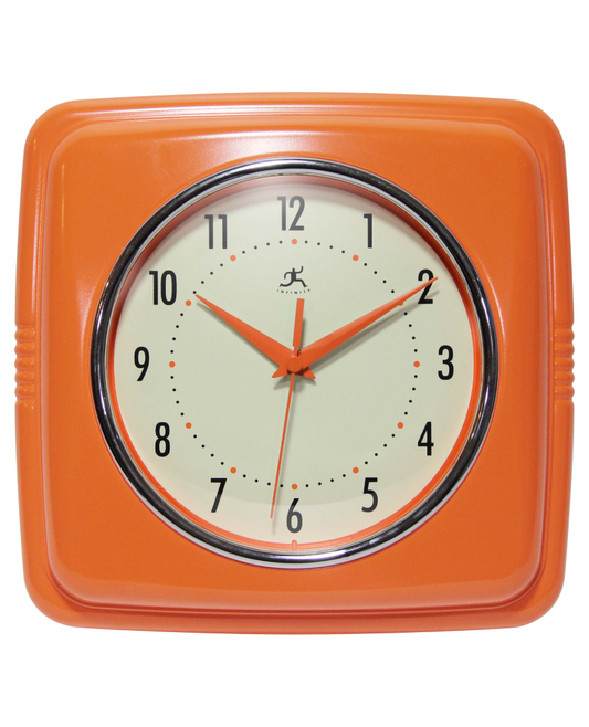 Retro Square Orange Indoor Wall Clock 9.25 Inch