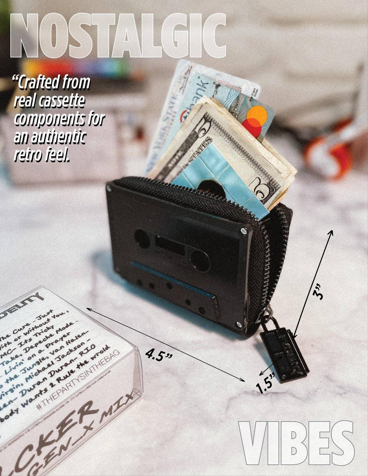 Matte Black Cassette Tape Wallet