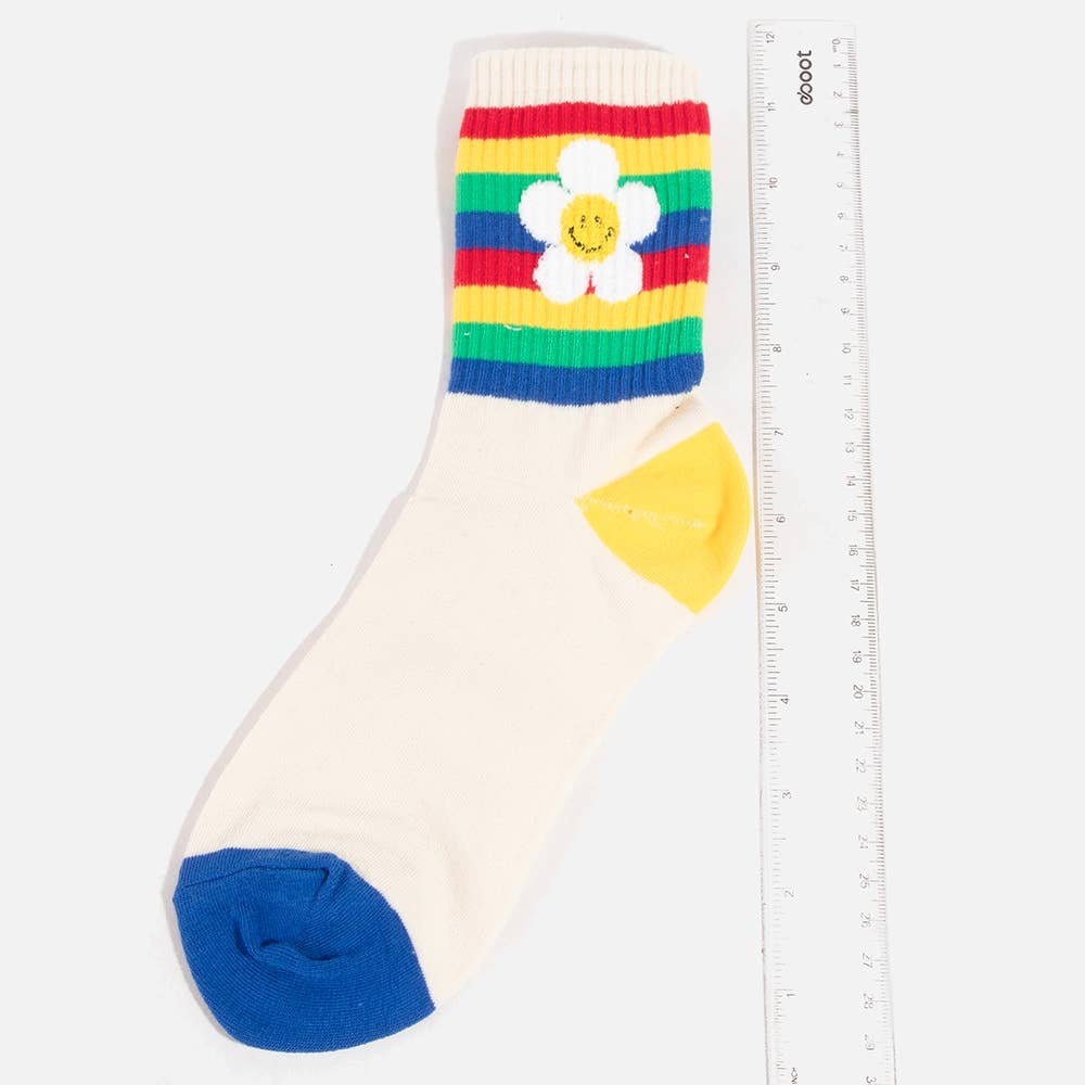 Rainbow Flower Striped Happy Face Socks